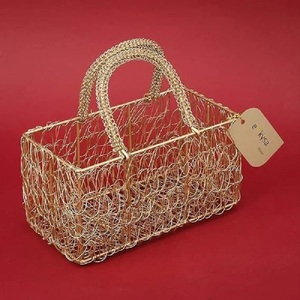Luxury Industry Trending Beautiful Cut Work <b>Rounded</b> Metal <b>Basket</b> Handle Eco-Friendly Multi-Purpose for Snacks Fruits Gifting - Product Image 1