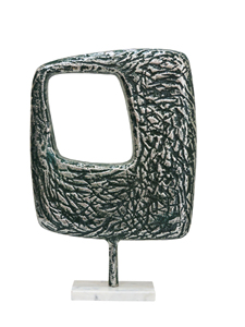 Silver Aluminium Sculpture Textured Open <b>Frame</b> Tabletop Art Decor on White Marble Base Modern Living Room Accents - Product Image 3
