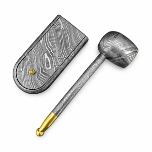 Jexmoo Custom Handmade Damascus Steel Premium Metal Reusable Smoking Pipe with Leather Sheath & Damascus <b>Stand</b> Perfect for Gifts - Product Image 4