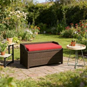 Sgabello Contenitore Rosso da Esterno con Piattaforma, Seduta Mobile Comoda per Uso Interno/Esterno - Product Image 1