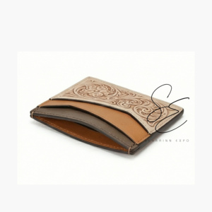 Western Hand Carved Genuine Leather <b>Card</b> <b>Holder</b> <b>Wallet</b> Unisex Real Tooled Leather Slim <b>Card</b> Case Minimalist Front Pocket <b>Wallet</b> - Product Image 3