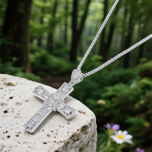 Colgante de Cruz de Oro Sólido de 14K con Cadena de Caja, Chapado en Oro de 14K, con Diamantes Cultivados en Laboratorio Certificados por IGI, Collar Cristiano Hip Hop para Hombre - Product Image 1