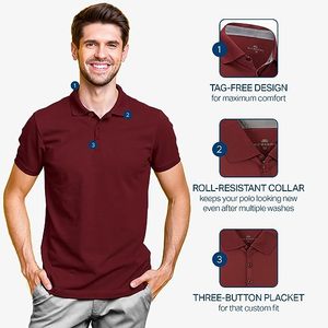 Camisetas Polo de Manga Corta para Hombre, Tallas Grandes, Color Sólido, Tejido de Poliéster, Estilo Casual en Negro, Rojo y Azul Marino - Product Image 1