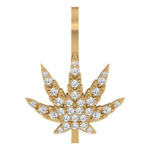 Pendentif en or jaune 10 carats de style vintage, inspiré de la nature, avec un diamant de laboratoire taille brillant en forme de feuille, certifié IGI, bijou raffiné - Product Image 1