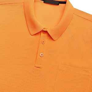 Polo à manches courtes pour homme, couleur unie, orange, avec poche, tissu tissé, coupe classique, vêtements décontractés - Product Image 4
