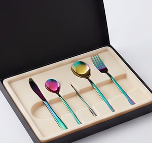 Ensemble de couverts en acier inoxydable arc-en-ciel, finition miroir haute brillance, design glamour, résistant à la rouille, pour les fêtes - Product Image 6