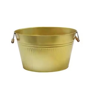 Golden Color Metal Bucket Planter With Handles Durable Outdoor Garden Use For Flower Green Plant <b>Container</b> - Product Image 1