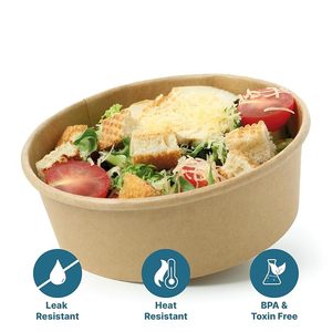 Uchampak Ready Bulk Biodegradable Recyclable Disposable Square Kraft <b>Paper</b> Salad <b>Bowl</b> with PP Lid for Travel - Product Image 4
