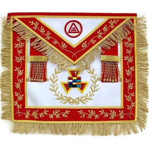 Delantal de alto sacerdote del Capítulo Real, de terciopelo rojo, con flecos y borlas, regalia premium, con bordado a mano dorado. - Product Image 6