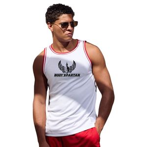 Mens <b>White</b> Red Mesh Gym <b>Tank</b> <b>Top</b> Sleeveless Athletic Workout Shirt Fitness Training Sportswear Apparel - Product Image 1