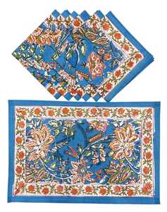 Juego de Manteles Individuales y Servilletas de Algodón Indio con Estampado Floral a Mano, Juego de 6 Servilletas y 6 Manteles Individuales, Proveedor Mayorista - Product Image 3