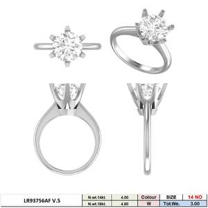 Bague de fiançailles solitaire à 6 griffes en or blanc 14 carats plaqué rhodium avec diamant CVD de laboratoire rond F VS1 - Product Image 2