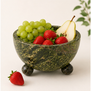 Bol décoratif de luxe en marbre vert forêt, fait main, avec pieds en pierre naturelle et pieds sphériques, pour centre de table domestique - Product Image 6