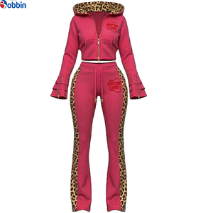 Conjunto Deportivo Personalizado de Moda para Mujer, Estampado de Leopardo, Sudadera con Capucha y Cremallera, Pantalones Deportivos Anchos de Manga Larga, Ropa Deportiva Informal de 2 Piezas - Product Image 3