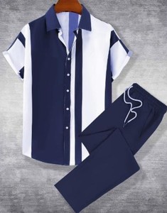 Men's Solid Color Two-Piece Set Short Sleeve Shirt Long <b>Pants</b> Knitted Breathable Summer Casual Wear Turn-<b>down</b> Collar - Product Image 4