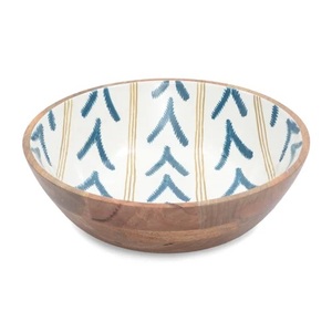 Nouveau design, bol de service à salade en bois fait main, exportateur en gros, bol de service en bois d'acacia et de mangue avec impression émaillée - Product Image 6