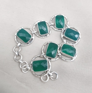 925 Sterling <b>Silver</b> Natural Green Onyx Handmade Minimalist <b>Bracelet</b> with Gold Plating Option for Women-Gift & Party Jewelry - Product Image 1