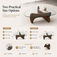 Table basse moderne en verre trempé, base triangulaire arrondie en MDF effet bois pour salon, mobilier en gros