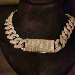 Cadena Cubana Miami Totalmente Cubierta de Diamantes, Chapada en Oro Rosa, Plata de Ley 925, Joyería Hip Hop Moderna Unisex, Regalo - Product Image 4