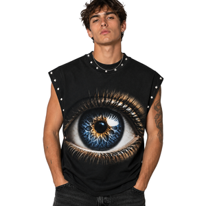 เสื้อกล้ามลายกราฟิกประดับเพชรเทียม ผ้าเจอร์ซีย์คอตตอน 100% เนื้อผ้านุ่ม สไตล์ใหม่ทันสมัย เสื้อยืดแขนกุดสำหรับทุกเพศ สวมใส่สบาย - Product Image 3