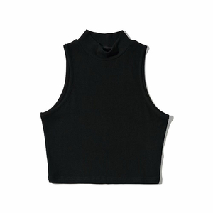 TKAN733 Wholesale Summer New Trend Fashion Solid Color Sleeveless <b>Mock</b> <b>Neck</b> Crop <b>Tops</b> Slim Fit Women's Vest Tank <b>Top</b> - Product Image 2