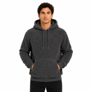 Sweat-shirt à capuche en sherpa pour homme avec logo personnalisé, poche kangourou, couleur unie, sweat-shirt en sherpa personnalisé pour homme - Product Image 1