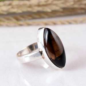 Handmade 925 Sterling <b>Silver</b> Smoky Quartz Natural Marquise Brown Gemstone Bezel Set <b>Statement</b> <b>Ring</b> Adjustable Matte Finish Boho - Product Image 3