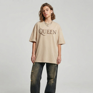 เสื้อยืดแขนสั้นทรงหลวมสำหรับผู้หญิง ผ้าฝ้าย 100% ทรงโอเวอร์ไซส์ ไหล่ตก สไตล์ลำลอง สตรีทแวร์ เสื้อยืดแบบสั่งทำพิเศษ เสื้อยืดแขนสั้นทรงหลวมสำหรับผู้หญิง - Product Image 1