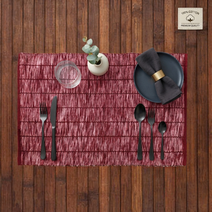 Set de table rectangulaire moderne en coton tissé 100 %, rouge uni, lavable, pour la table - Product Image 1
