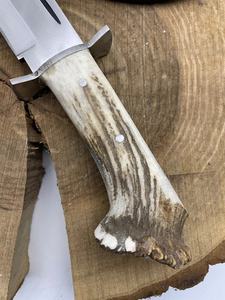 Cuchillo de Caza Bowie de Acero de Damasco Hecho a Mano con Punta Clip, Mango de Cuerno de Ciervo, Hoja Fija Forjada, Supervivencia, Camping, Regalo, OEM - Product Image 5
