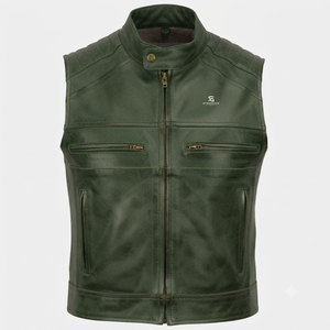 Men's <b>Leather</b> <b>Vest</b> Custom OEM ODM Wholesale Sleeveless Motorcycle <b>Biker</b> Jacket Vintage Casual Premium Winter Windproof Outerwear - Product Image 1