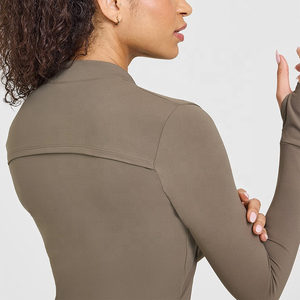 OEM Breathable Lightweight Plus Size Long Sleeve <b>Workout</b> Fitness Top Slim Fit Full Zip Yoga <b>Jacket</b> with Front Logo for Women - Product Image 3