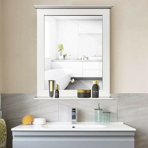 Miroir de salle de bain mural encadré moderne avec étagère - Product Image 4