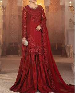 Ensemble shalwar kameez 3 pièces en chiffon traditionnel de haute qualité pour femmes, avec châle brodé pour mariage et fête - Product Image 3