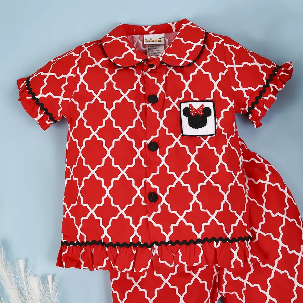 Mooie Minnie Gesmokte Pyjama Voor Meisje Odm Oem Groothandel Gesmokte Kinderkleding-Bb1217