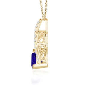 จี้เพชรแทนซาไนต์ทรงทริลเลียนทองคำแท้ 14K 18K ประดับเพชรลายวน ดีไซน์สวยงาม ของขวัญวันครบรอบ - Product Image 3