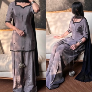 Lancement du nouveau look de soirée tendance avec un ensemble Farshi Salwar Dupatta – Tenue ethnique indienne, dernière collection de vêtements ethniques pour femmes - Product Image 2
