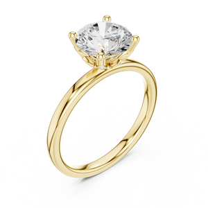 Bague de fiançailles solitaire en or jaune avec diamant rond taille brillant et sertissage classique à quatre griffes, design élégant et intemporel - Product Image 4