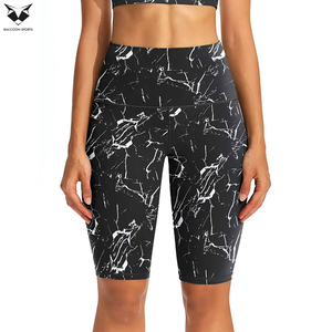 High-Waisted Yoga Shorts Marble Print Compression Workout, Quick-Dry Stretchy Tummy Control Fitness Wear Ladies Shorts - Product Image 3