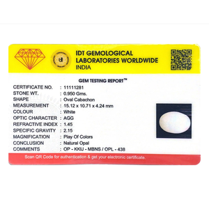 Natural White Opal Loose Gemstone 4.75 Carat Certified Wholesale Raw 20mm - Product Image 4
