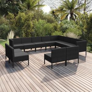 Set salotto da 12 pezzi in Poly Rattan nero con cuscini per il tempo libero in giardino - Product Image 1