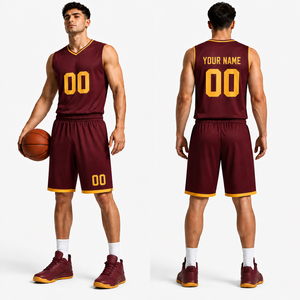 Maillot de basket sans manches pour hommes, couleur marron, col en V, séchage rapide, impression par sublimation, nom et numéro personnalisés, vêtements de sport pour adultes - Product Image 1
