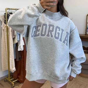 Georgia Wholesale Women <b>Mock</b> <b>Neck</b> Sweatshirt Custom Embroidery Letter Cotton Fleece Oversized Casual Pullover - Product Image 4