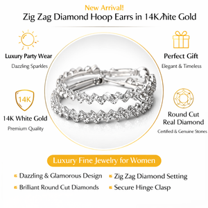 Pendientes de Aro con Diseño de Diamantes en Zig Zag, Oro Blanco de 14K, Nueva Llegada |   Diamante Redondo Auténtico para Mujer, Joyería Fina de Lujo, Regalo para Fiestas - Product Image 5