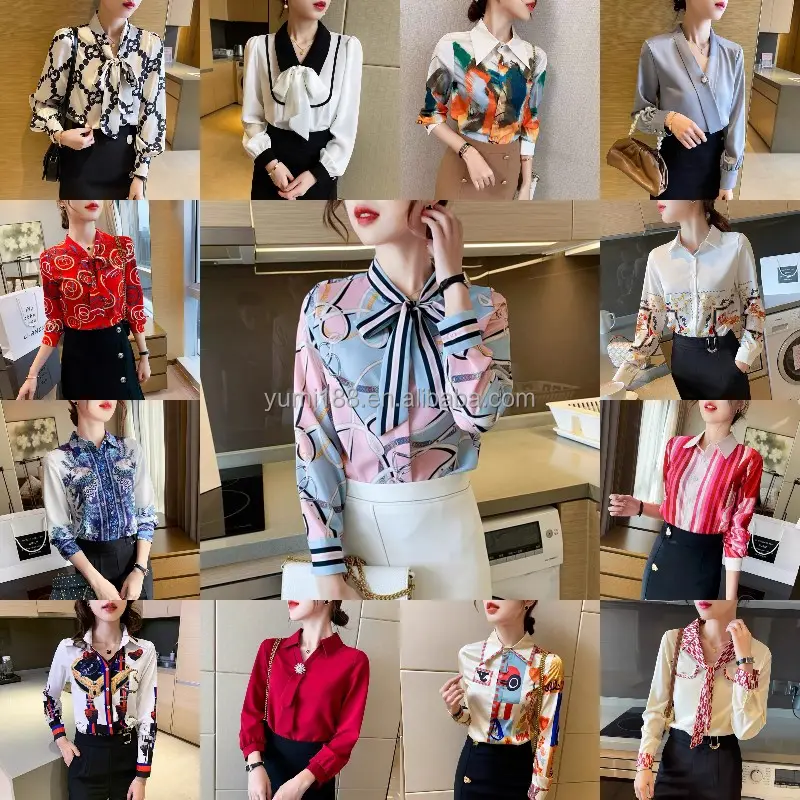 Factory outlet Women Long Sleeve Shirts Blouse Office Lady Satin Silk Blouse Tops Plus Size Women's Blouses & Shirts