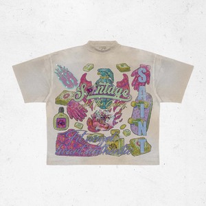 เสื้อยืดผู้หญิงผ้าคอตตอนย้อมสีแบบแอซิดวอช 180 GSM เนื้อนุ่ม สีเทาวินเทจ พิมพ์ลายกราฟิก ประดับหมุด โลโก้สั่งทำ ทรงครอป ระบายอากาศได้ดี - Product Image 2