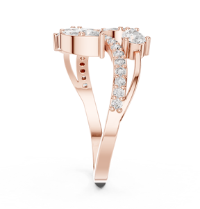 Anillo de compromiso de lujo con diamantes cultivados en laboratorio, corte pera, diseño de racimo, en oro rosa con banda pavé, para mujer - Regalo de aniversario - Product Image 3