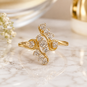 Bijoux d'art Ishwar haut de gamme, bague ethnique motif feuille d'or 14 carats, pierres de diamant taille brillant naturel, bijoux de mariée de créateur pour - Product Image 1