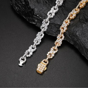 Luxury gold and <b>silver</b> flower link bracelet with round stone detailing for <b>men</b> and women iced out jewelry - Product Image 3