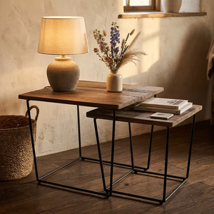 Unilo Solid Wood Side Table Set Contemporary Minimalist <b>Corner</b> Table Set of 2 for Hotel Villa Living Room Furniture - Product Image 3